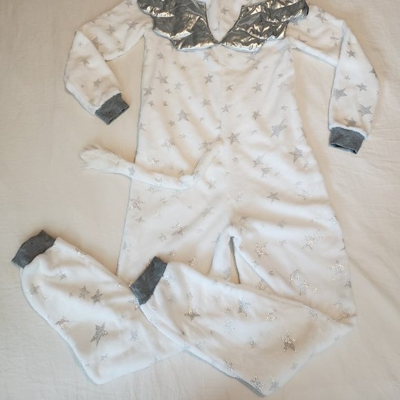 Ladies one piece unicorn pajama, white/silver with hood, size XS - Picture 2 of 3
